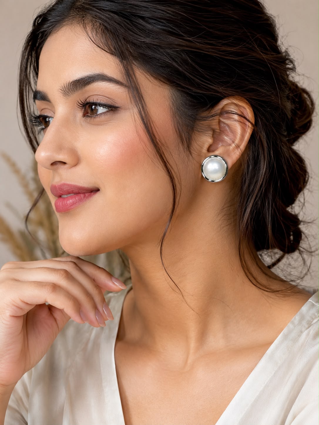 Classic Pearl Stud Earrings for Women | Silver Plated Round Pearl Earrings | Elegant Lightweight Daily Wear Earrings