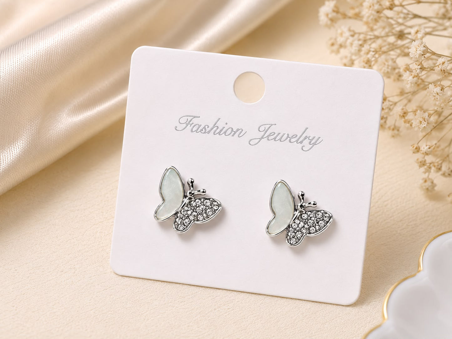 Elegant Butterfly Design American Diamond Stud Earrings for Women | Silver Plated Crystal Butterfly Earrings | Lightweight Daily Wear