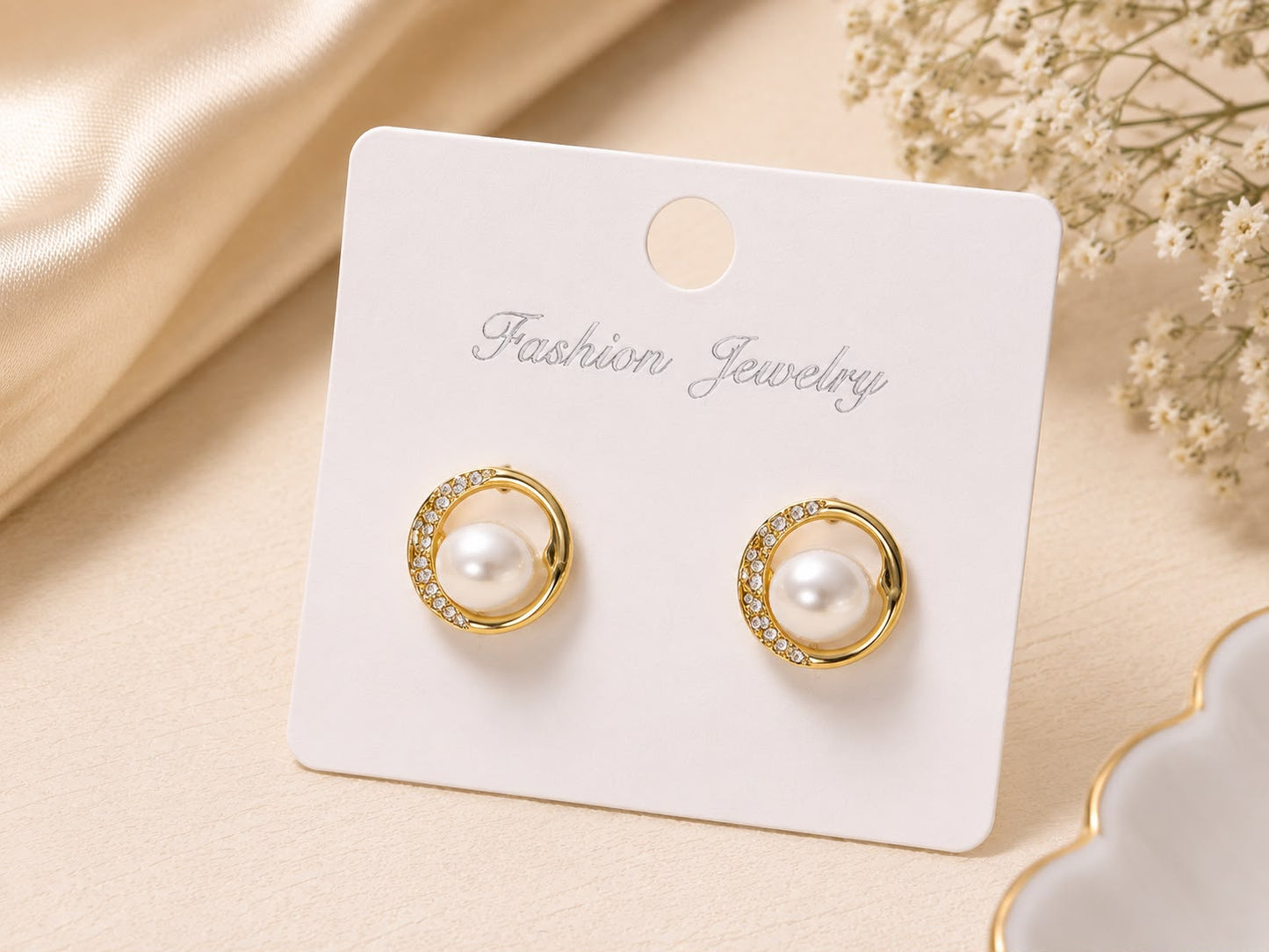 Elegant Pearl Halo Stud Earrings for Women | Gold Plated American Diamond Pearl Earrings | Lightweight Daily Wear