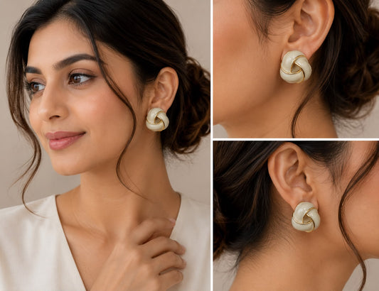 Elegant Ivory Knot Stud Earrings for Women | Gold Plated Statement Earrings | Premium Party Wear Fashion Jewelry