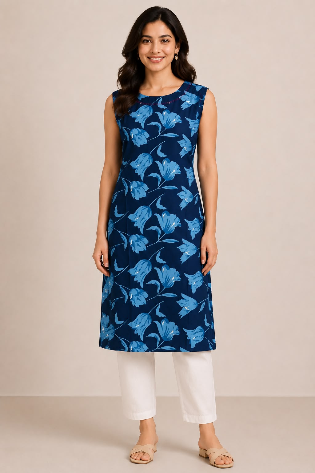 Women's Maroon Floral Printed Straight Kurti | Round Neck | Short Sleeves