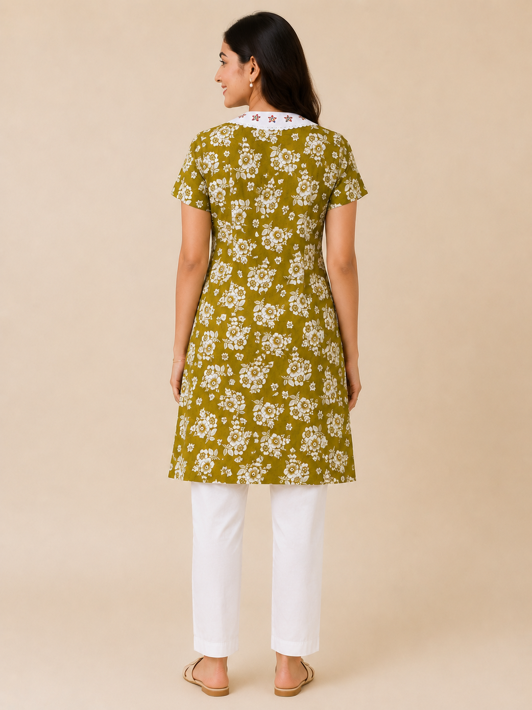 Women's Floral Printed Cotton Nighty with Embroidered Peter Pan Collar (Baby Collar) & Dual Owl Patch Pockets | Soft Cotton Home Wear | 4 Color Variants | XL
