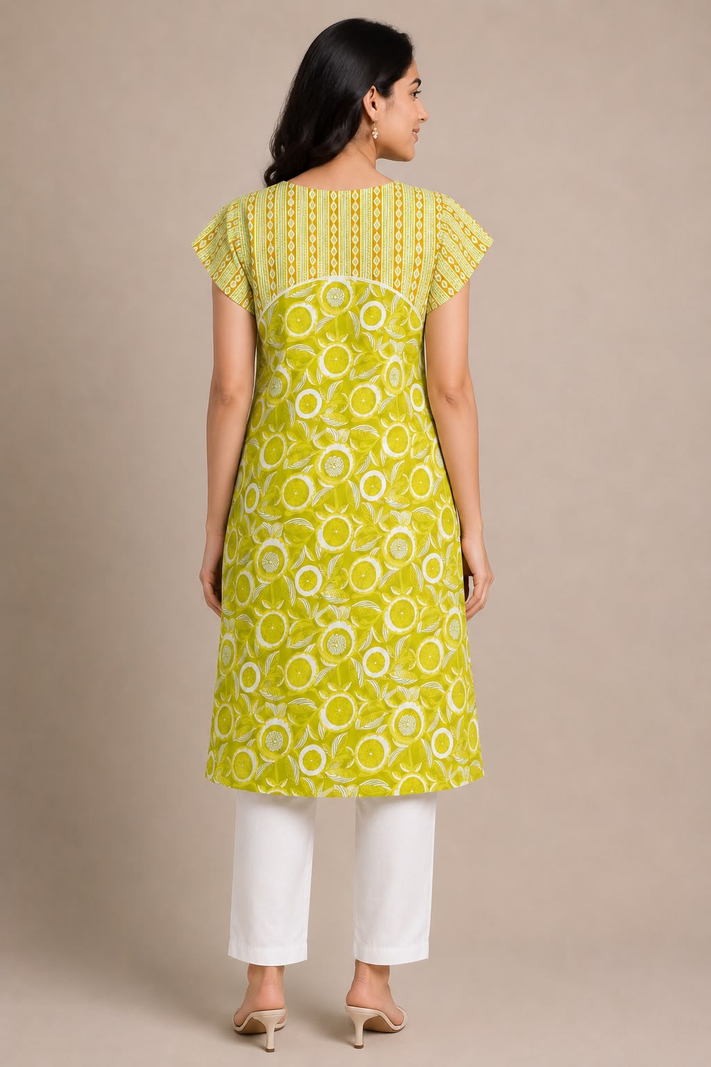 Women's Printed Cotton Straight Kurti | Round Neck | XL | Unstitched Sleeves