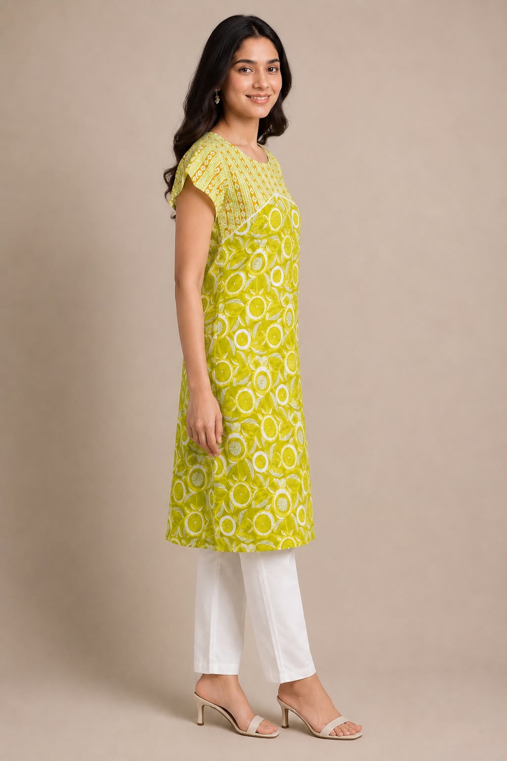 Women's Printed Cotton Straight Kurti | Round Neck | XL | Unstitched Sleeves