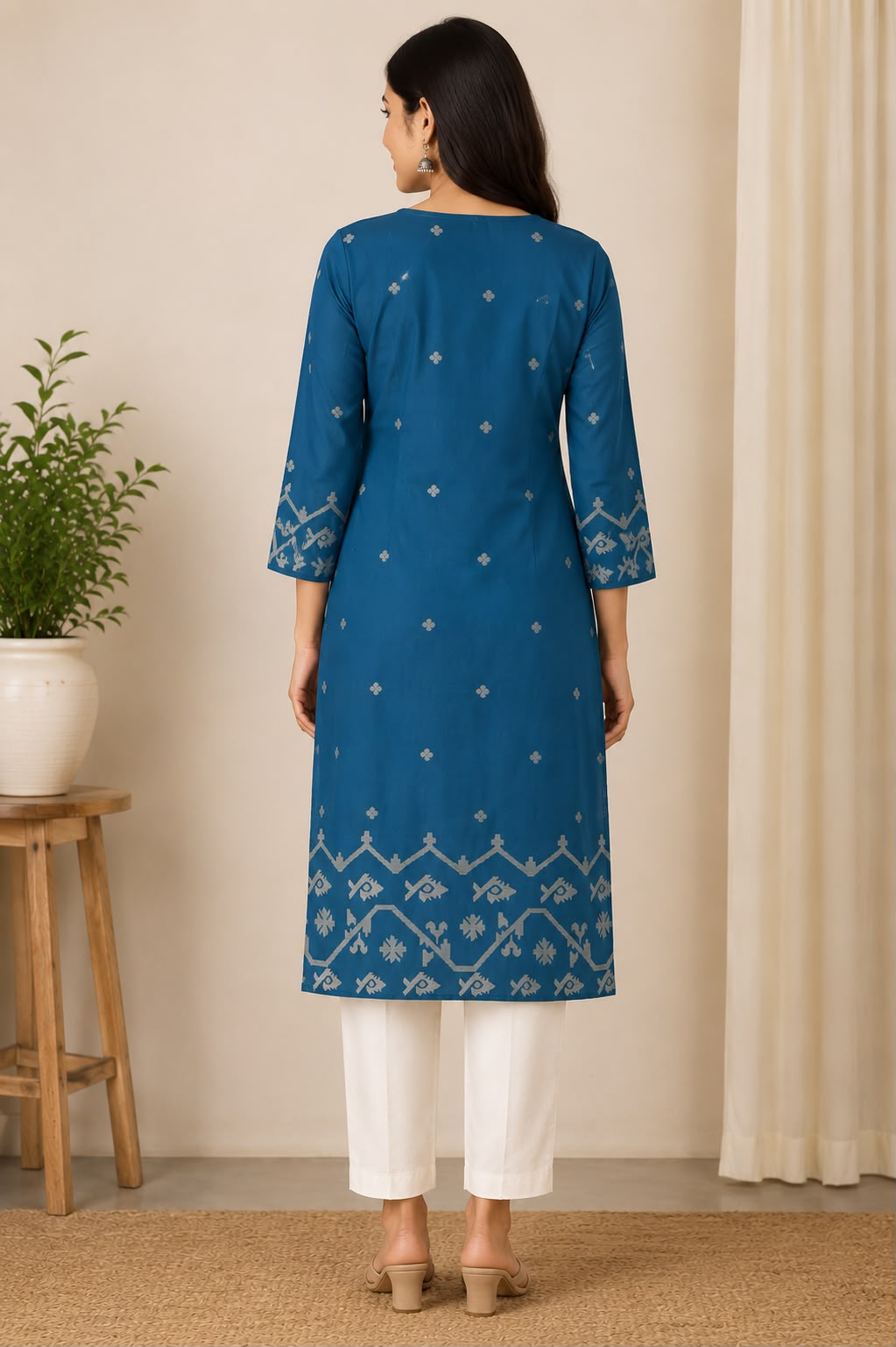 Women's Ethnic Lotus Print Kurti | Straight Fit | Daily & Office Wear