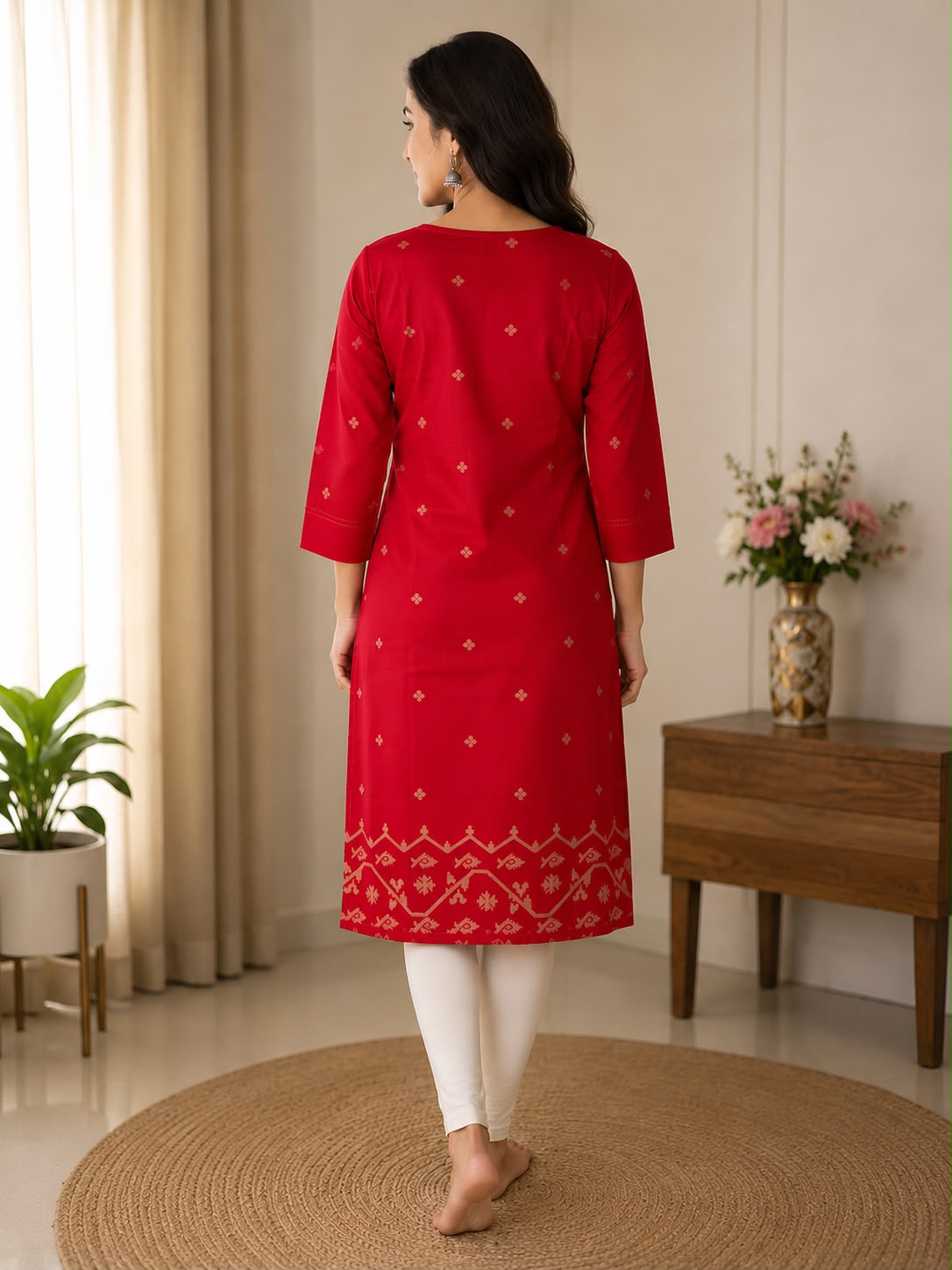 Women's Ethnic Lotus Print Kurti | Straight Fit | Daily & Office Wear