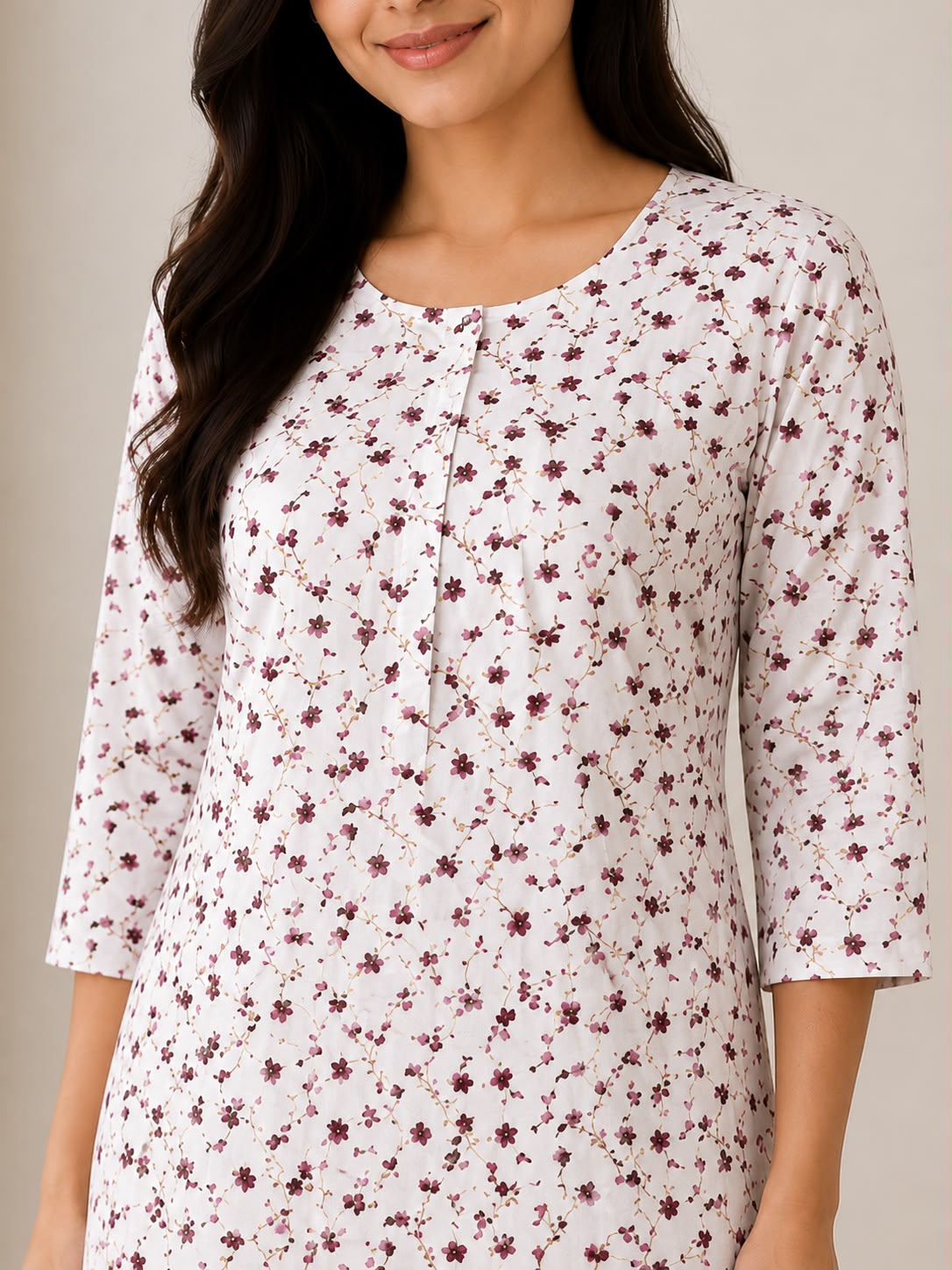 White Floral Printed Straight Kurti for Women