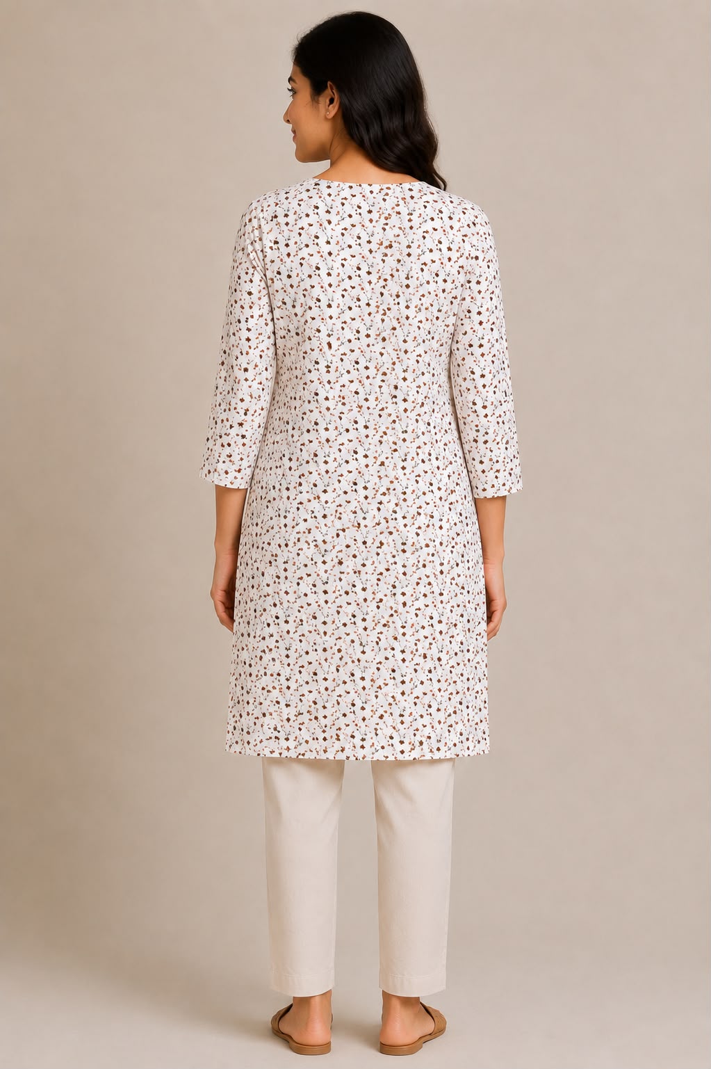 White Floral Printed Straight Kurti for Women