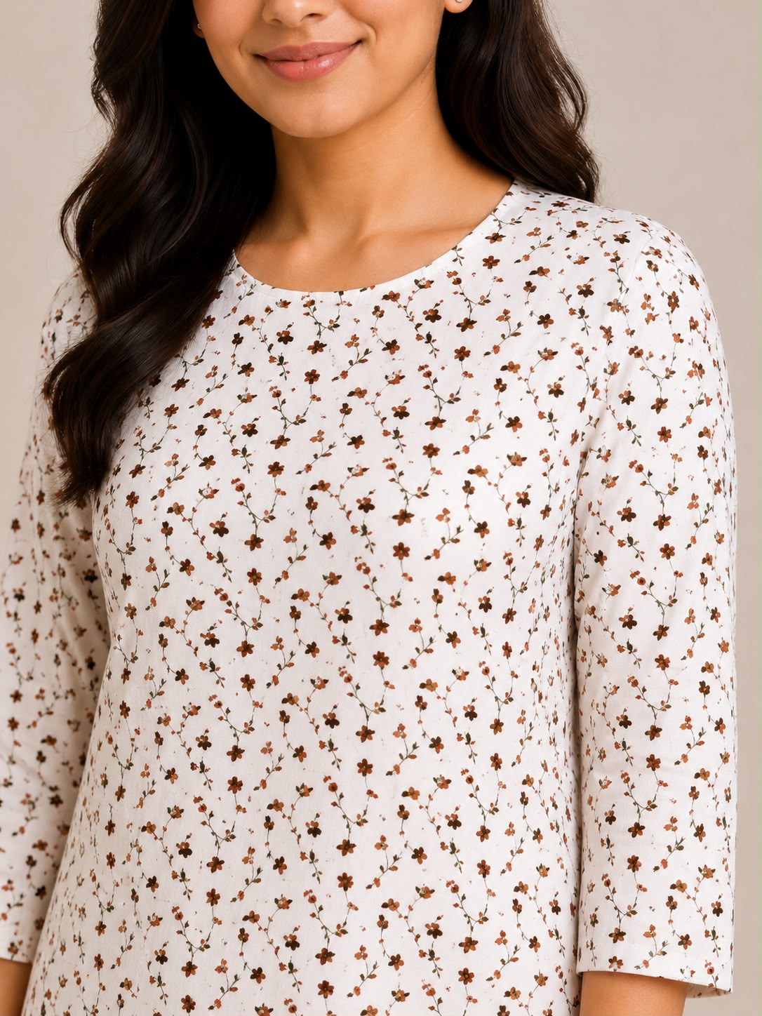 White Floral Printed Straight Kurti for Women