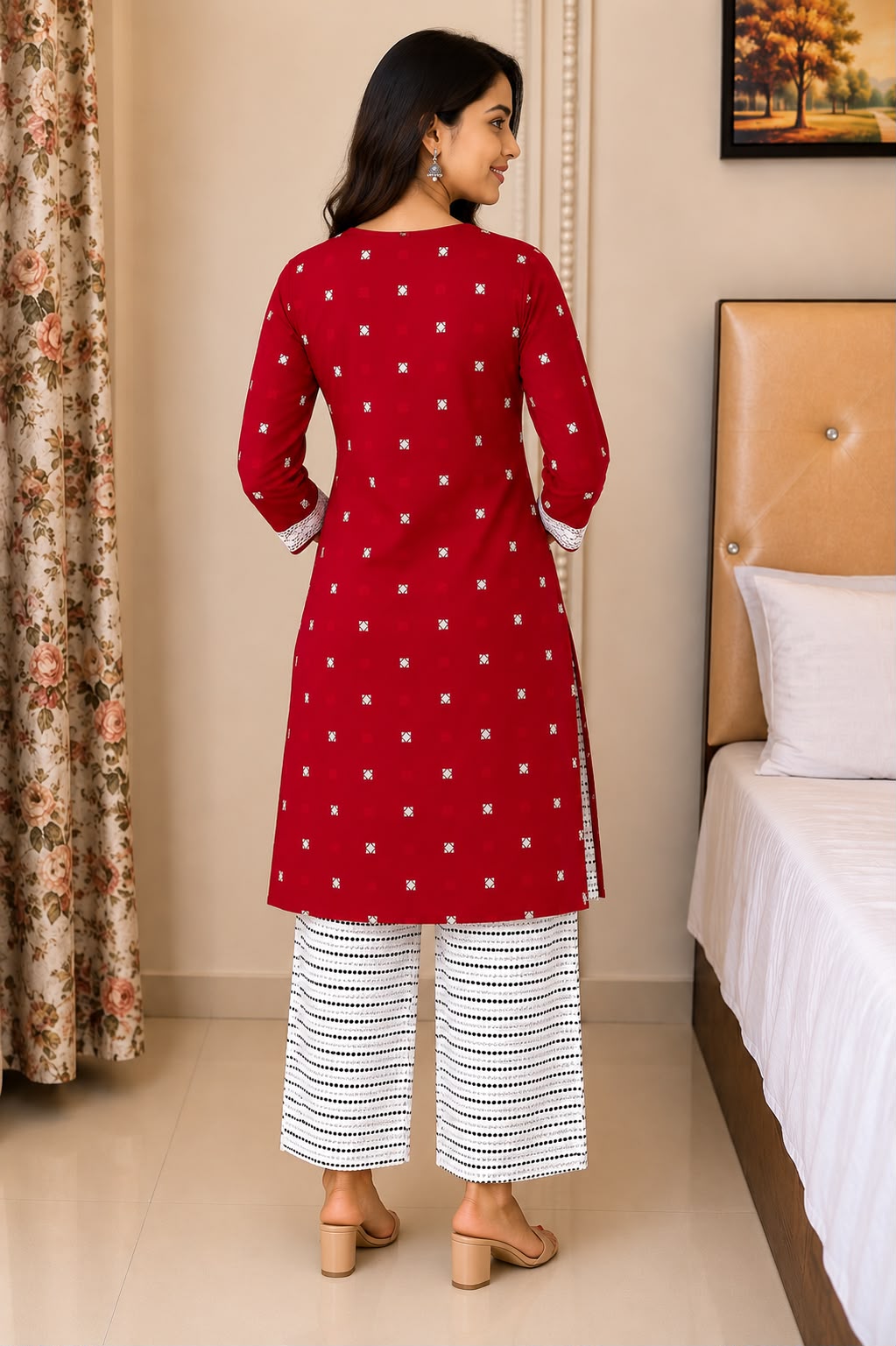 Handcrafted Bird Motif Embroidered Straight Kurti for Women