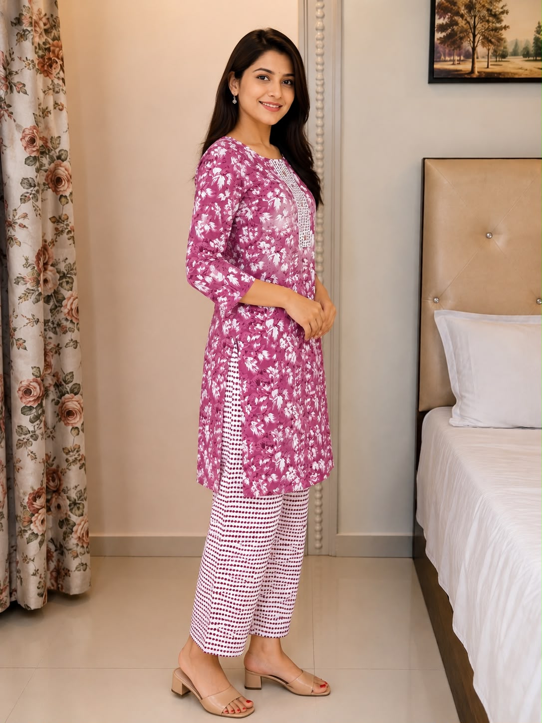 Women's Floral Printed Straight Kurti for Women