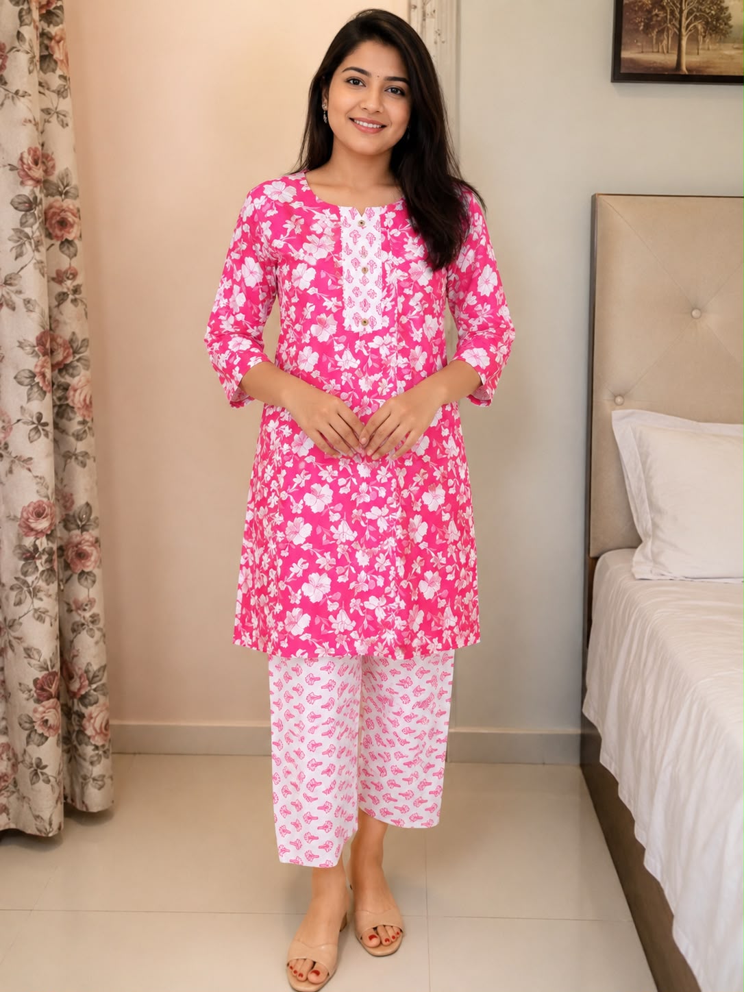 Women's Floral Printed Straight Kurti for Women