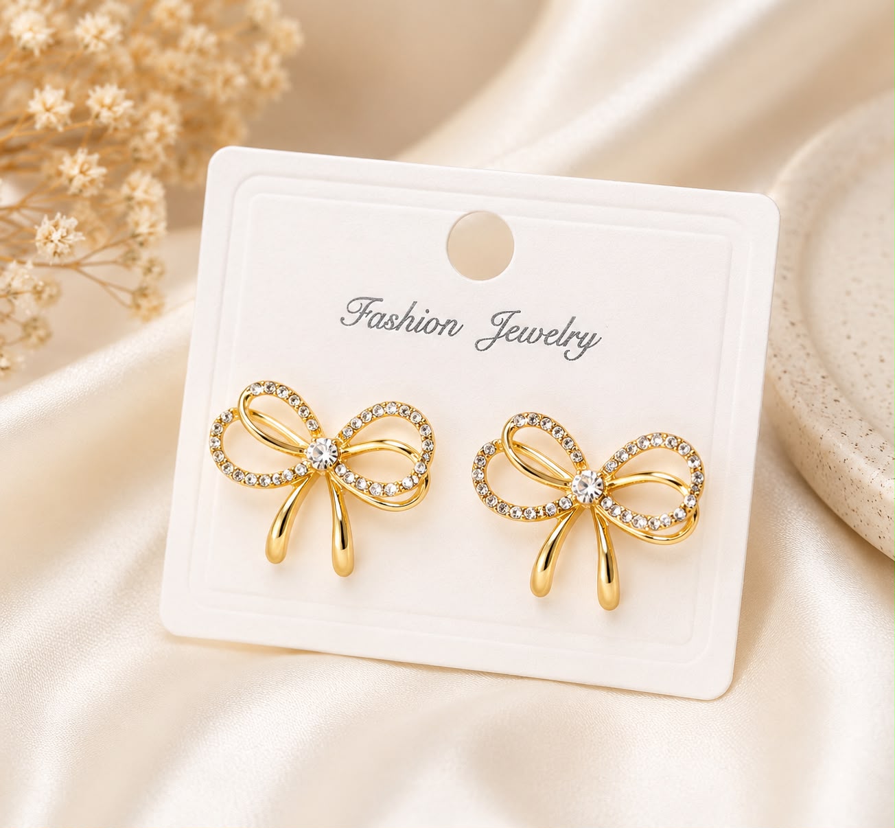 Elegant Bow Design American Diamond Stud Earrings for Women | Gold Plated Crystal Ribbon Earrings | Lightweight Daily Wear