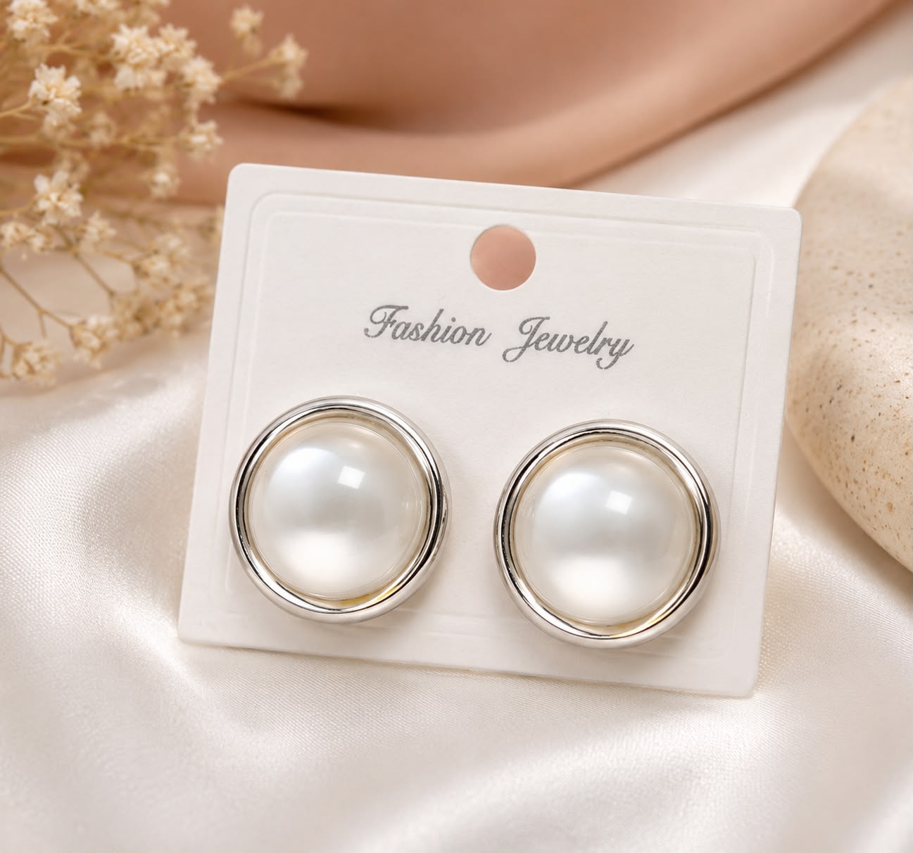 Classic Pearl Stud Earrings for Women | Silver Plated Round Pearl Earrings | Elegant Lightweight Daily Wear Earrings
