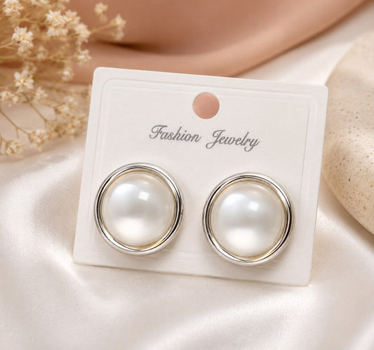 Classic Pearl Stud Earrings for Women | Silver Plated Round Pearl Earrings | Elegant Lightweight Daily Wear Earrings