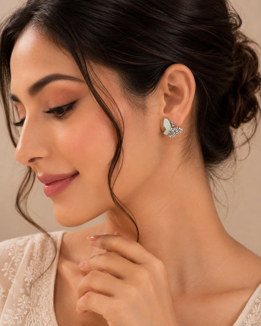 Elegant Butterfly Design American Diamond Stud Earrings for Women | Silver Plated Crystal Butterfly Earrings | Lightweight Daily Wear