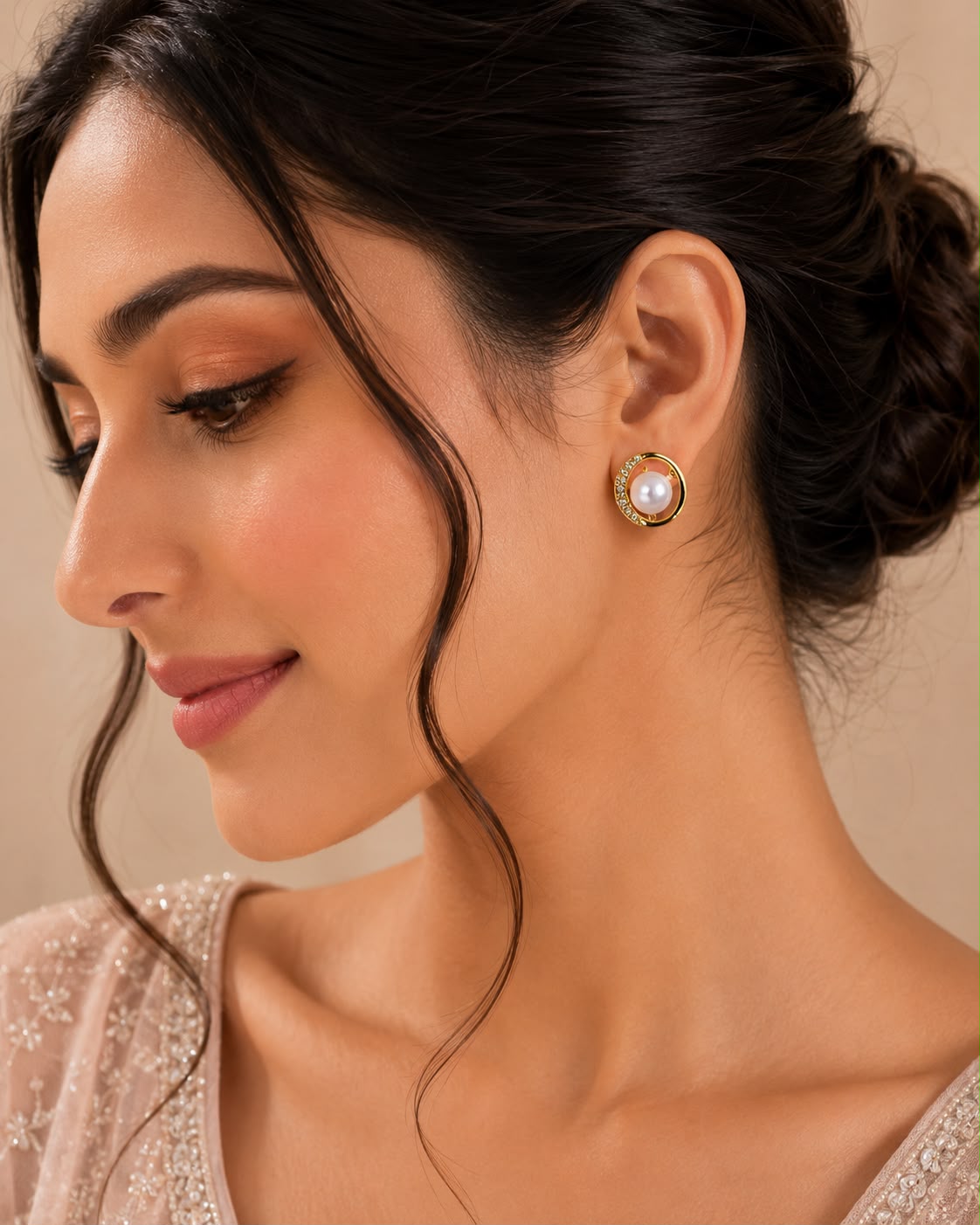 Elegant Pearl Halo Stud Earrings for Women | Gold Plated American Diamond Pearl Earrings | Lightweight Daily Wear