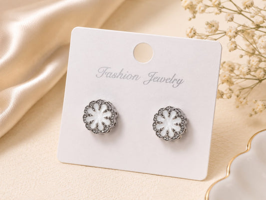 Silver Plated Floral Mother of Pearl Stud Earrings for Women | White Flower Crystal Stud Earrings | Elegant Lightweight Fashion Jewelry