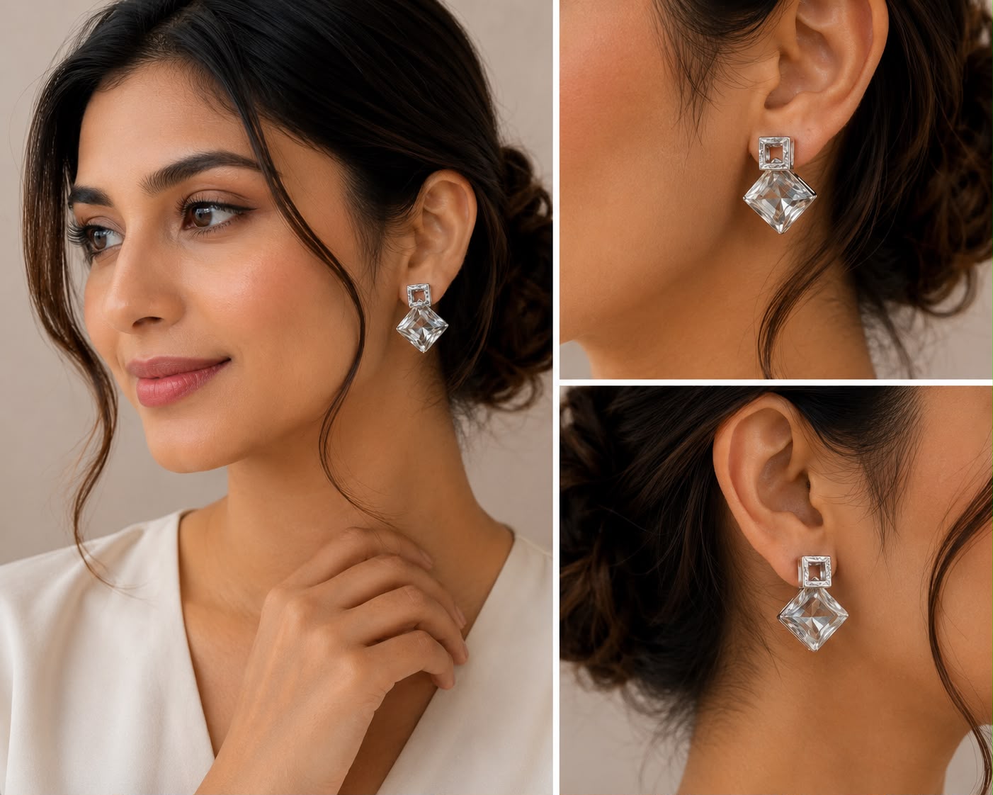 Silver Plated Geometric Crystal Drop Earrings for Women | Square & Diamond Cut Statement Earrings | Premium Party Wear Fashion Jewelry