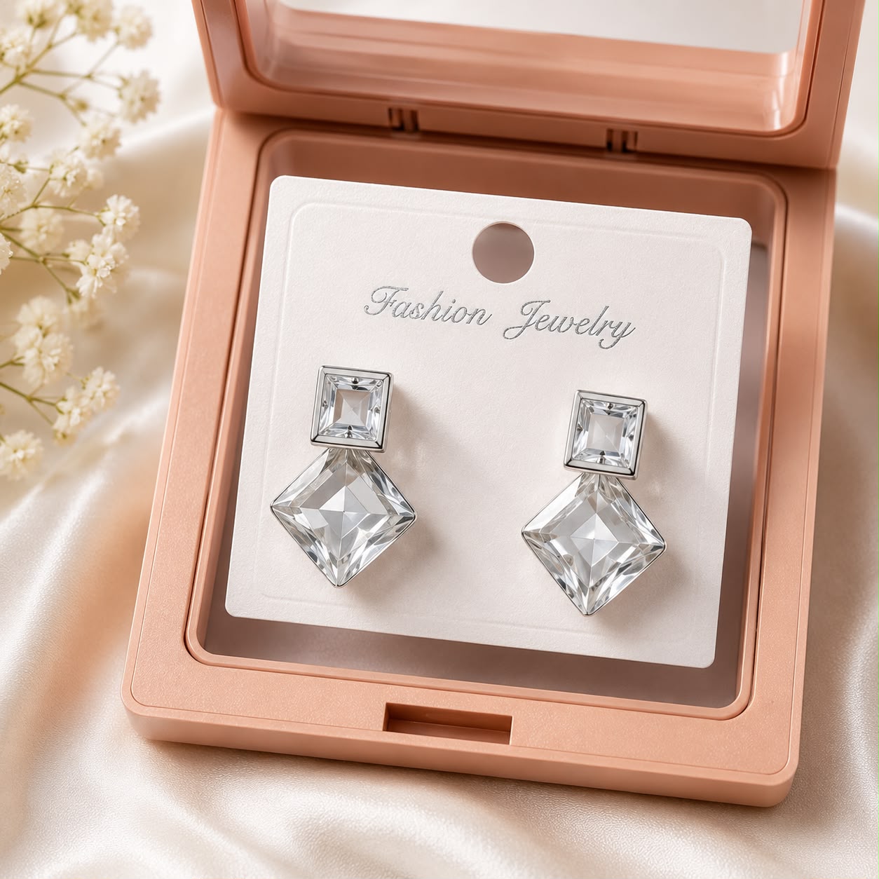 Silver Plated Geometric Crystal Drop Earrings for Women | Square & Diamond Cut Statement Earrings | Premium Party Wear Fashion Jewelry
