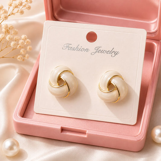Elegant Ivory Knot Stud Earrings for Women | Gold Plated Statement Earrings | Premium Party Wear Fashion Jewelry
