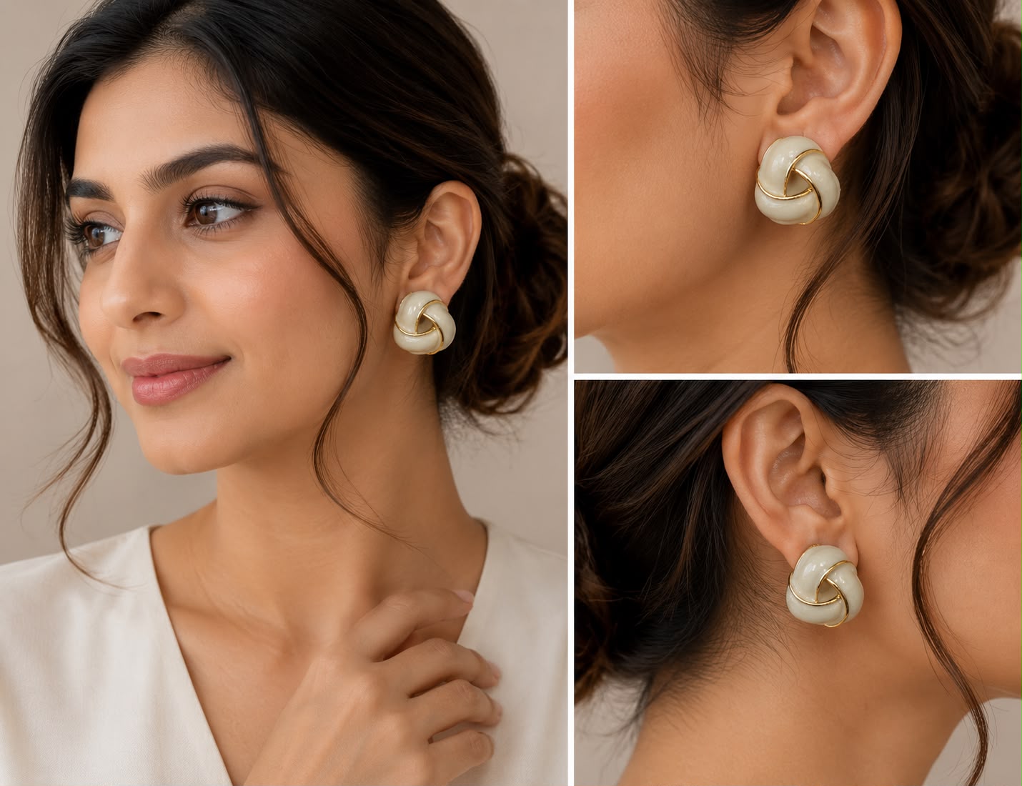 Elegant Ivory Knot Stud Earrings for Women | Gold Plated Statement Earrings | Premium Party Wear Fashion Jewelry