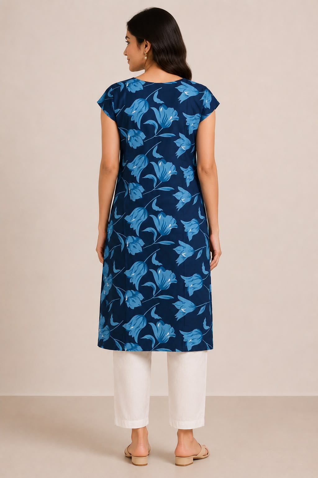 Women's Maroon Floral Printed Straight Kurti | Round Neck | Short Sleeves