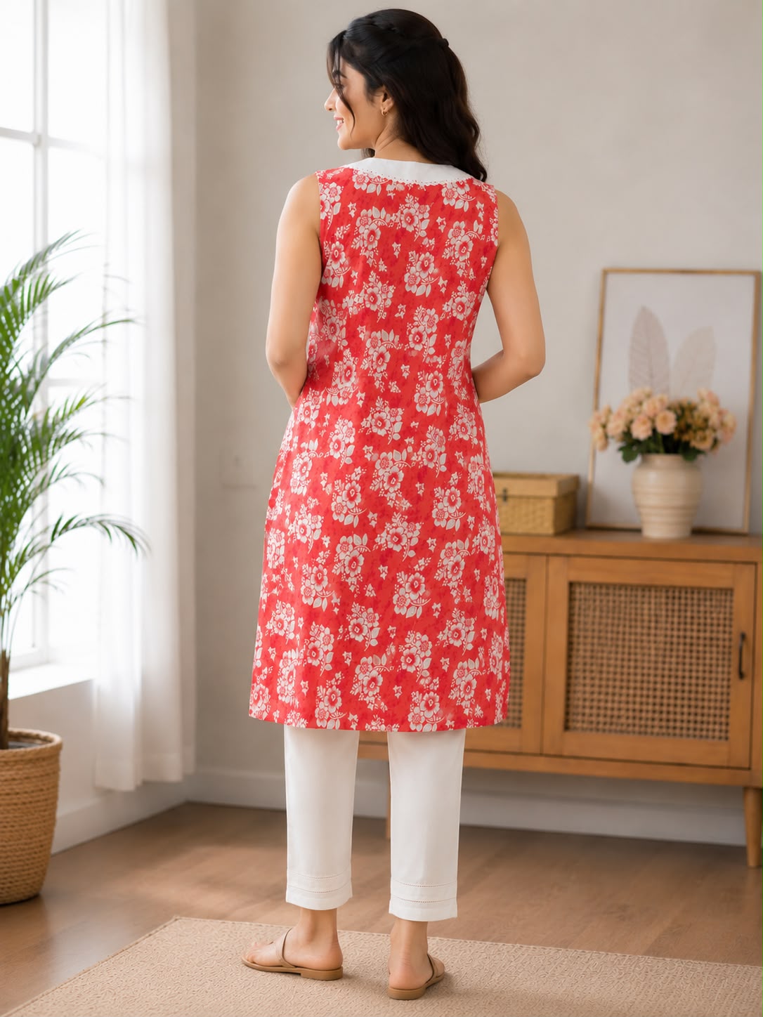 Women's Floral Printed Cotton Nighty with Embroidered Peter Pan Collar (Baby Collar) & Dual Owl Patch Pockets | Soft Cotton Home Wear | 4 Color Variants | XL